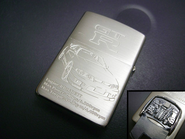 画像: zippo SKYLINE BCNR33GT-R ボンネットメタル Wフェイス 2002年製造