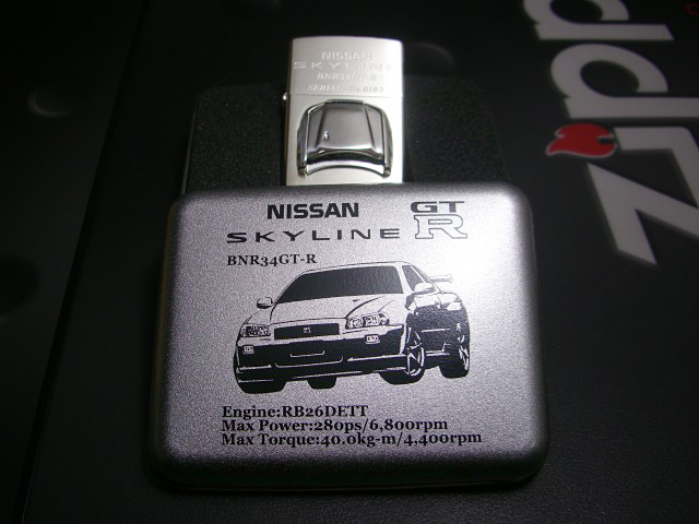 zippo SKYLINE BNR34GT-R ボンネットメタル Wフェイス 2002年