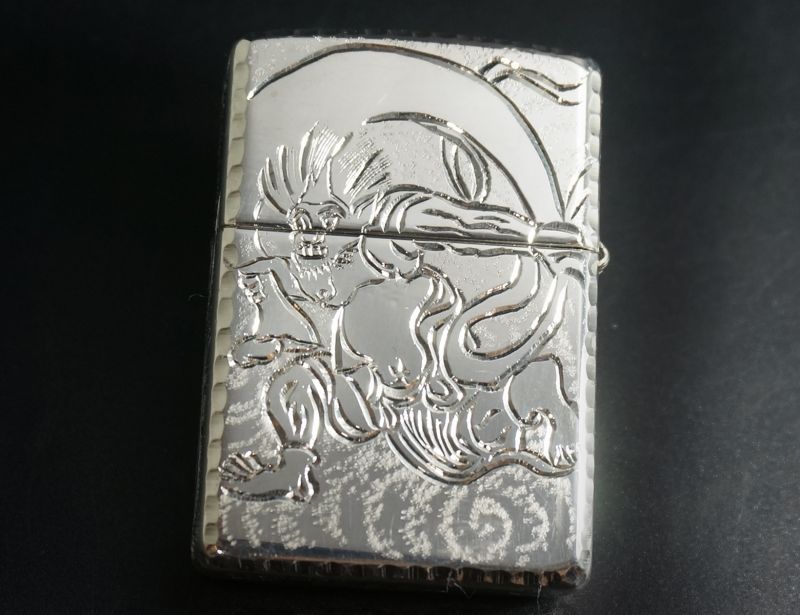 画像: zippo スターリングシルバー 職人四面手彫り 風神雷神 #26