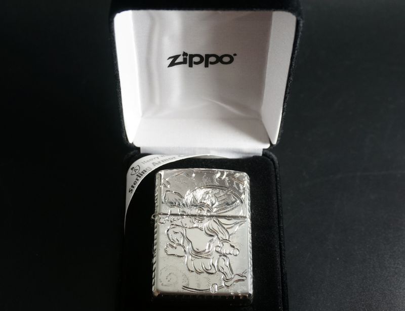 画像: zippo スターリングシルバー 職人四面手彫り 風神雷神 #26