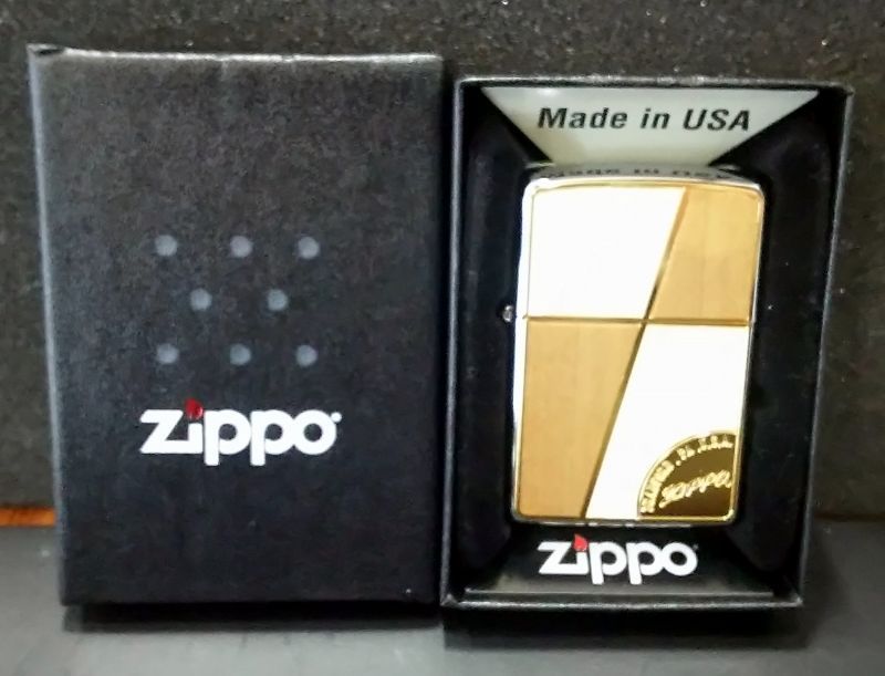 画像: zippo ウッドシェル 貝張り&木張り 金色縁 2017年製造